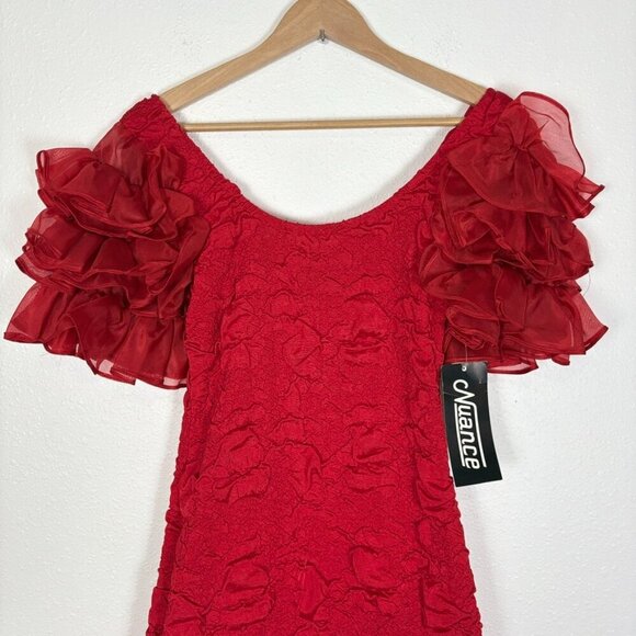 Vintage NWT Deadstock Red 80's Ruffle Sleeve Bodycon Mini Dress Size: 13 - Picture 4 of 10